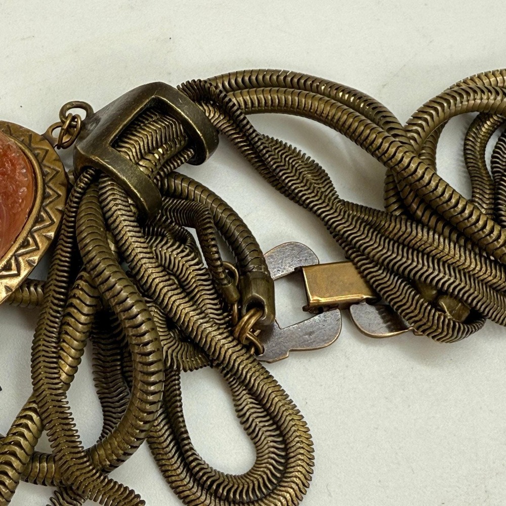 Unique Bronze Multi Snake Chain Orange Acrylic Pendant Necklace Unknown Maker - Picture 11 of 16